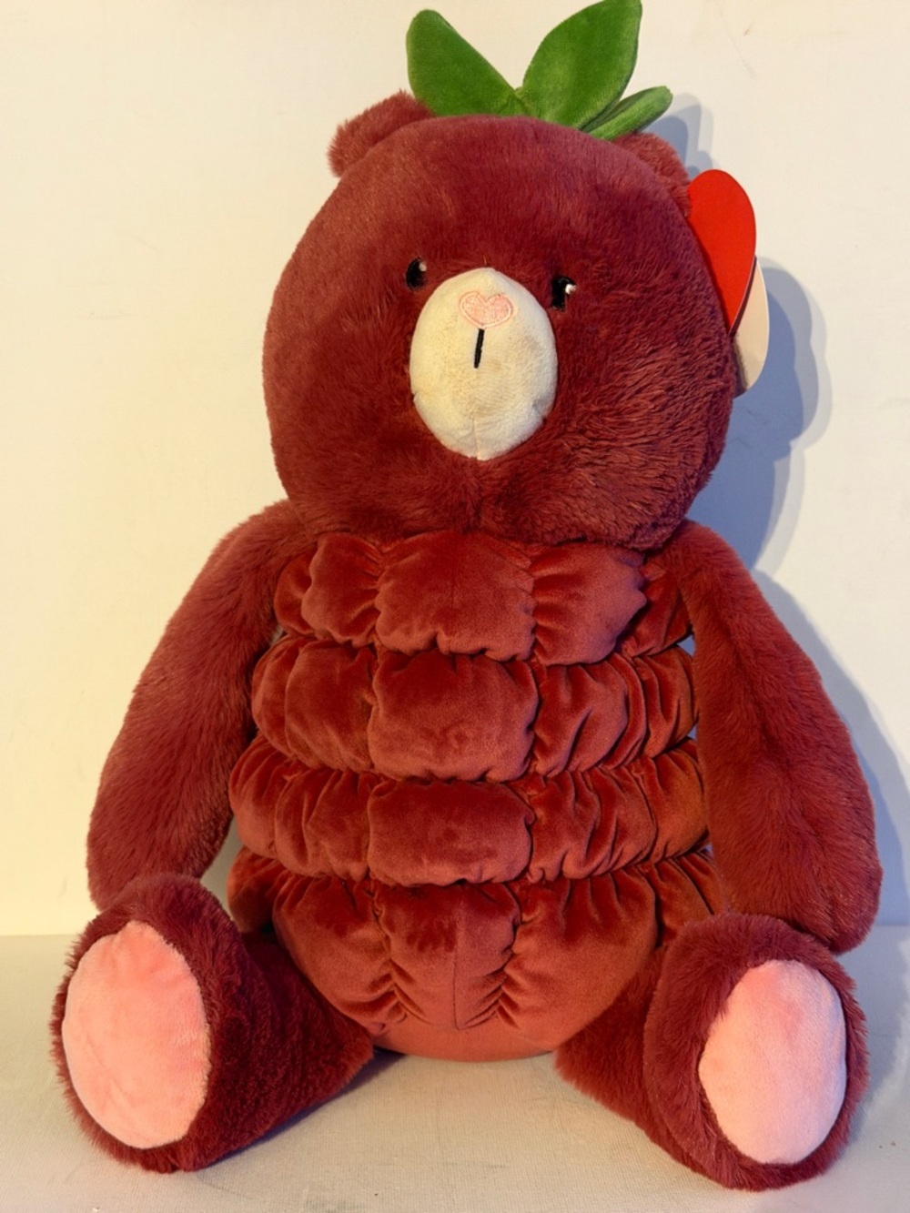 Berry Bear Plush Toy - Red with Green Leaf Accent